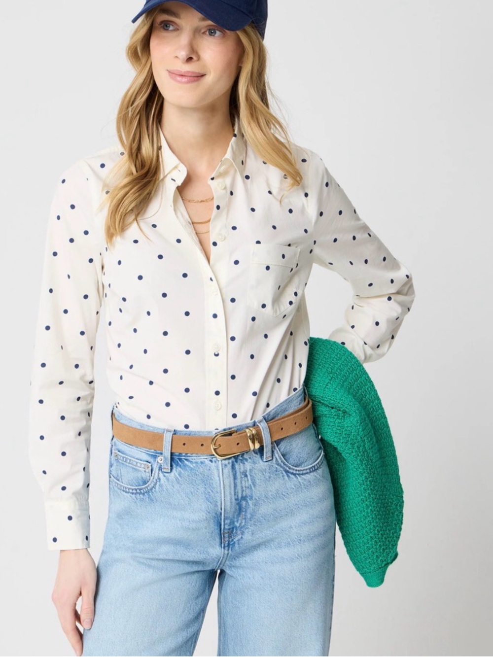 J Crew Factory women’s Lightweight cotton-blend shirt black polka dot Size M NWT